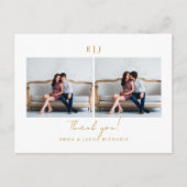 モノグラム ホワイト ウェディング フォト サンクス ポストカード (正面)