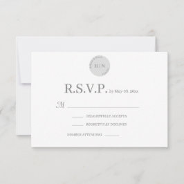 モノグラム ホワイト グレー モダン ミニマリスト 結婚式 RSVP 招待状
