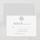 モノグラム ホワイト グレー モダン ミニマリスト 結婚式 RSVP 招待状 (正面/裏面)