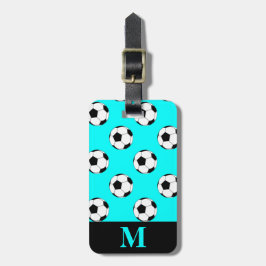 モノグラム ホワイト サッカー ボール、アクアブルー ラゲッジタグ
