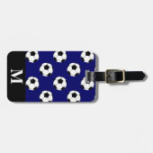 モノグラム ホワイト サッカー ボール、ネイビーブルー ラゲッジタグ (正面横)