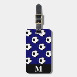 モノグラム ホワイト サッカー ボール、ネイビーブルー ラゲッジタグ