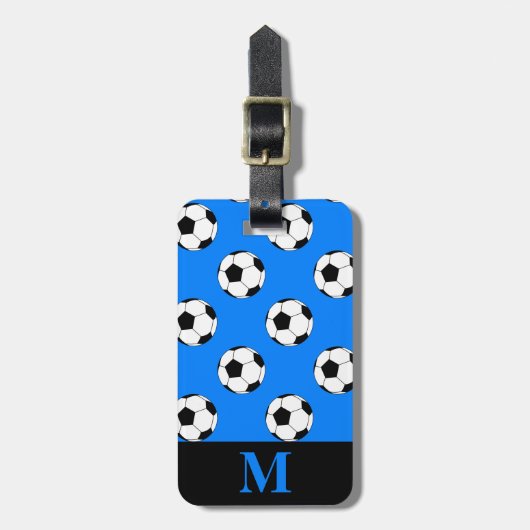 モノグラム ホワイト サッカー ボール、Azure Blue ラゲッジタグ (正面縦)