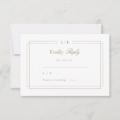 モノグラム ホワイト ピンク ゴールド 結婚式 RSVP 返信 招待状 (正面)