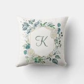 モノグラム ホワイト ローズ グリーンユーカリ フラワー クッション (裏面)