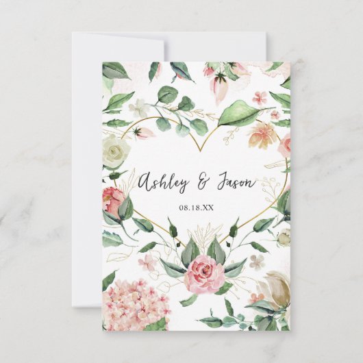 モノグラム |ボタニカルフローラハート結婚式RSVP 案内状 (裏面)