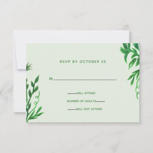 モノグラム ボタニカル グリーン ウェディング RSVP 招待状 (正面)