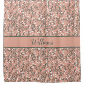 モノグラム ボヘミアンコーラル ピンク 緑 白 花柄 シャワーカーテン (正面)