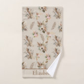 モノグラム ボヘミアンスタイル ベージュ ブラウン ボタニカル グラス フラワー バスタオルセット (ハンドタオル)