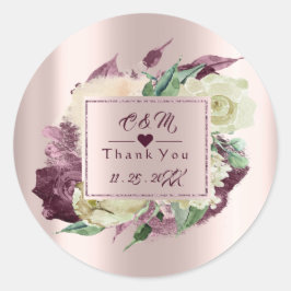 モノグラム マルサラ バーガンディ ウェディング フェイバー フレーム ローズ ラウンドシール