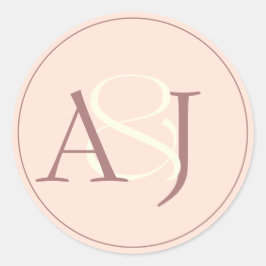 モノグラム ミニマリスト ピーチピンクとマーブルの結婚式 ラウンドシール