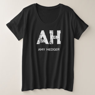 モノグラム ミニマリスト ブラック 白 プラスサイズTシャツ