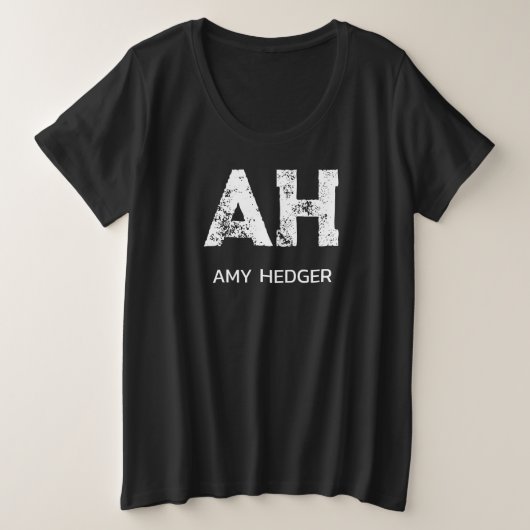 モノグラム ミニマリスト ブラック 白 プラスサイズTシャツ (デザイン正面)