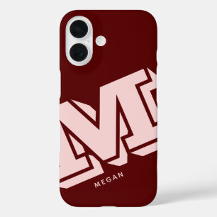 モノグラム ミニマリスト マロン バーガンディ ブルッシュ ピンク iPhone 16ケース
