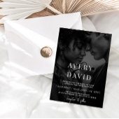 モノグラム ミニマリスト モダン ウェディング ブラック フォト 招待状