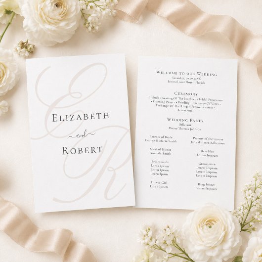 モノグラム ミニマリスト 結婚式 プログラム カード