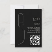 モノグラム ミニマル ウェディング QRコード ブラック RSVP  (正面)