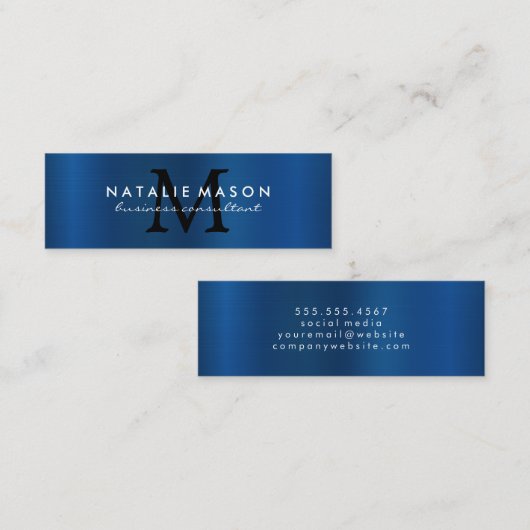 モノグラム |メタリックブルー背景 スキニー名刺 (正面/裏面)