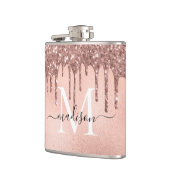 モノグラム メタリック ローズゴールド ピンク グリッター ドリップス フラスク (左)