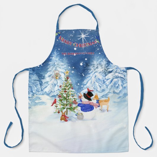 モノグラム メリークリスマス スノーマン 星 雪の夜 エプロン (正面)