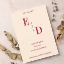 モノグラム モダン マジェンタ 結婚式 Save The Date