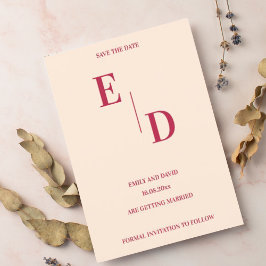 モノグラム モダン マジェンタ 結婚式 Save The Date 案内ポストカード