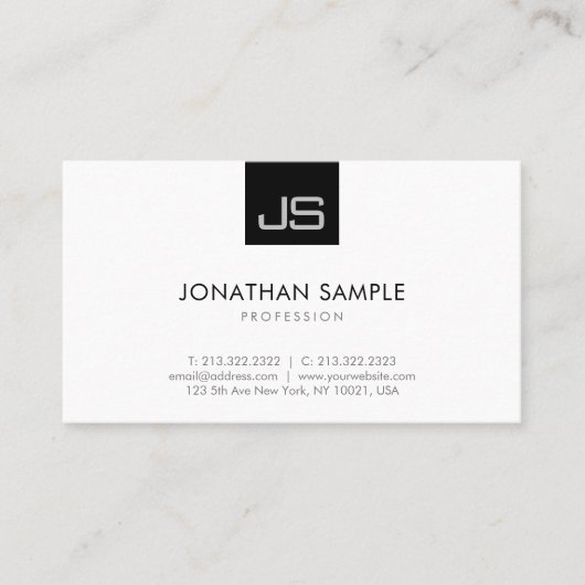 モノグラム モダン ミニマル エレガント 白黒 名刺 (正面)