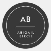 モノグラム モダン ミニマル シンプル ブラック＆ホワイト ラウンドシール (正面)