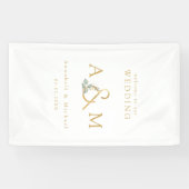 モノグラム、ユーカリ アンパサンド、ホワイト & ゴールド 横断幕 (横)