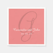 モノグラム ライトコーラル ウェディング ペーパーナプキン スタンダードカクテルナプキン (正面)