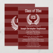 モノグラム ラウレル メンズ レッド マルーン 卒業 招待状 (正面/裏面)