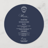モノグラム ラウンド ウェディング メニュー カード ネイビーブルー (正面)