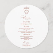 モノグラム ラウンド ウェディング メニュー カード ローズ ゴールド (正面)