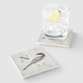 モノグラム ラスティック ウッドグレイン ウォーターカラー 鳥 ストーンコースター (横)