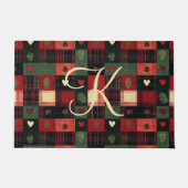 モノグラム ラスティック カントリー レッド グリーン プライド ハート ドアマット (正面)