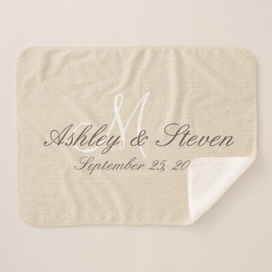 モノグラム |リネン素朴ルック シェルパブランケット (正面(横))