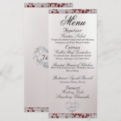 モノグラム、リボン&グリッター – 赤結婚色 メニュー (正面/裏面)