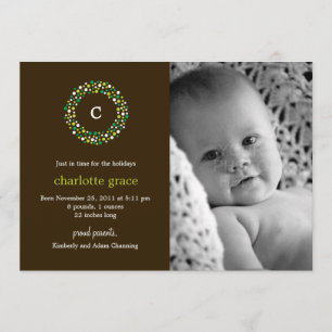モノグラム リースの冬の出産報告 招待状