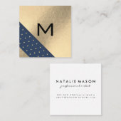 モノグラム |ルクス金ゴールドきらめく幾何学的 スクエア名刺 (正面/裏面)