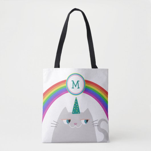 モノグラム レインボー 猫 トートバッグ かわいい ユニコーン (正面)
