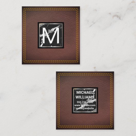 モノグラム | レザー | 大理石金属トリム スクエア名刺 (正面/裏面)