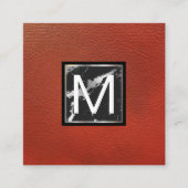 モノグラム |レッドレザー |大理石の金属トリム スクエア名刺 (正面)