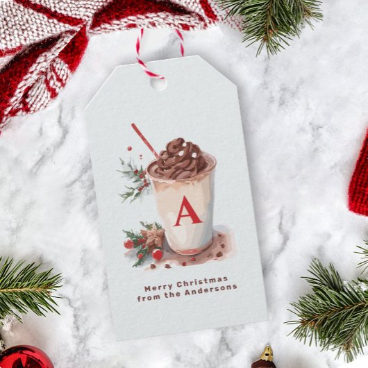 モノグラム レッド クリスマス 冬のホットココア飲料 ギフトタグ