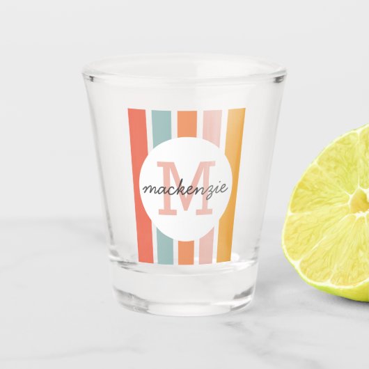 モノグラム レトロ カラフル ストライプ オーダーメイド ショットグラス (正面)