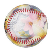 モノグラム レース ピンクとイエローの春の花 野球ボール (正面左)