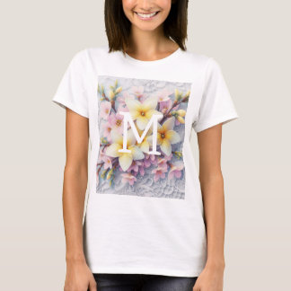 モノグラム レース ピンクと黄色の春の花 Tシャツ