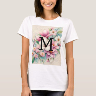 モノグラム レース ピンク パープル マグノリア 花 Tシャツ