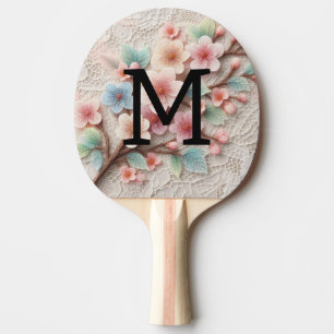 モノグラム レース フラワー ピンク パステル 桜 卓球ラケット