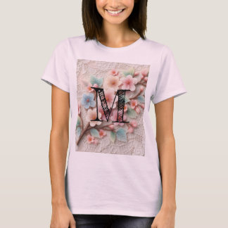 モノグラム レース フラワー ピンク パステル 桜 Tシャツ