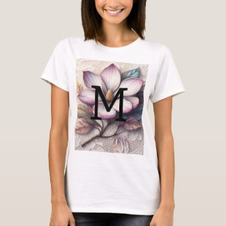 モノグラム レース フラワー ピンク パープル マグノリア 花 Tシャツ